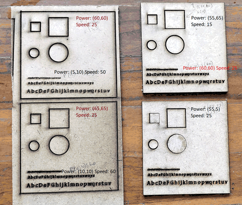 Trying Different laser Power Settings