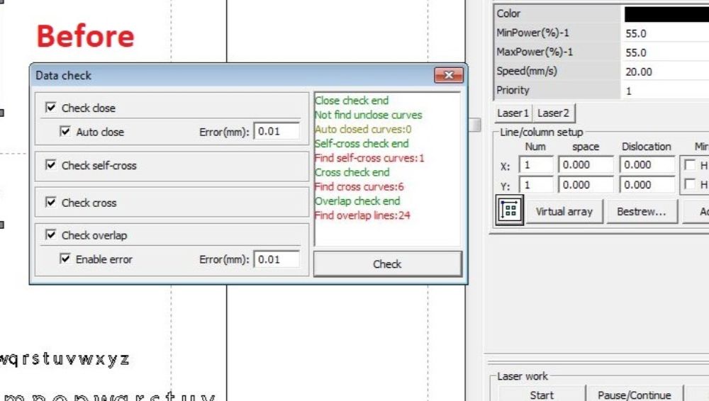 Checking for Errors: Overlapping lines, un-joint vectors