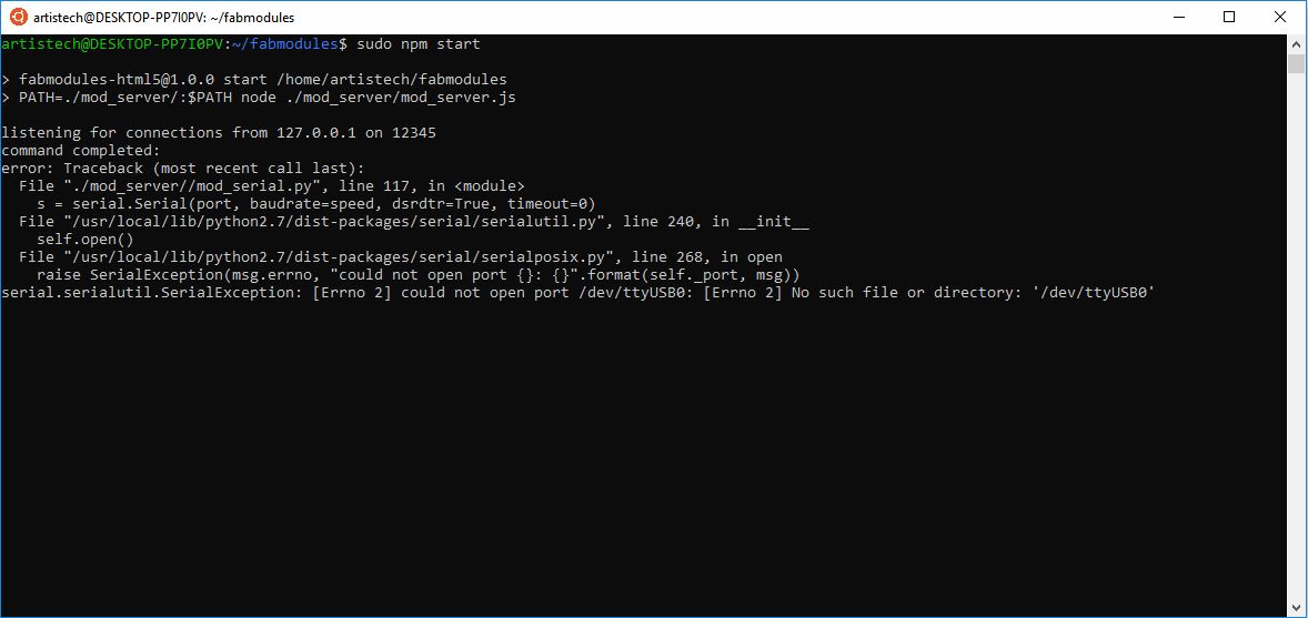Device not found error on WSL