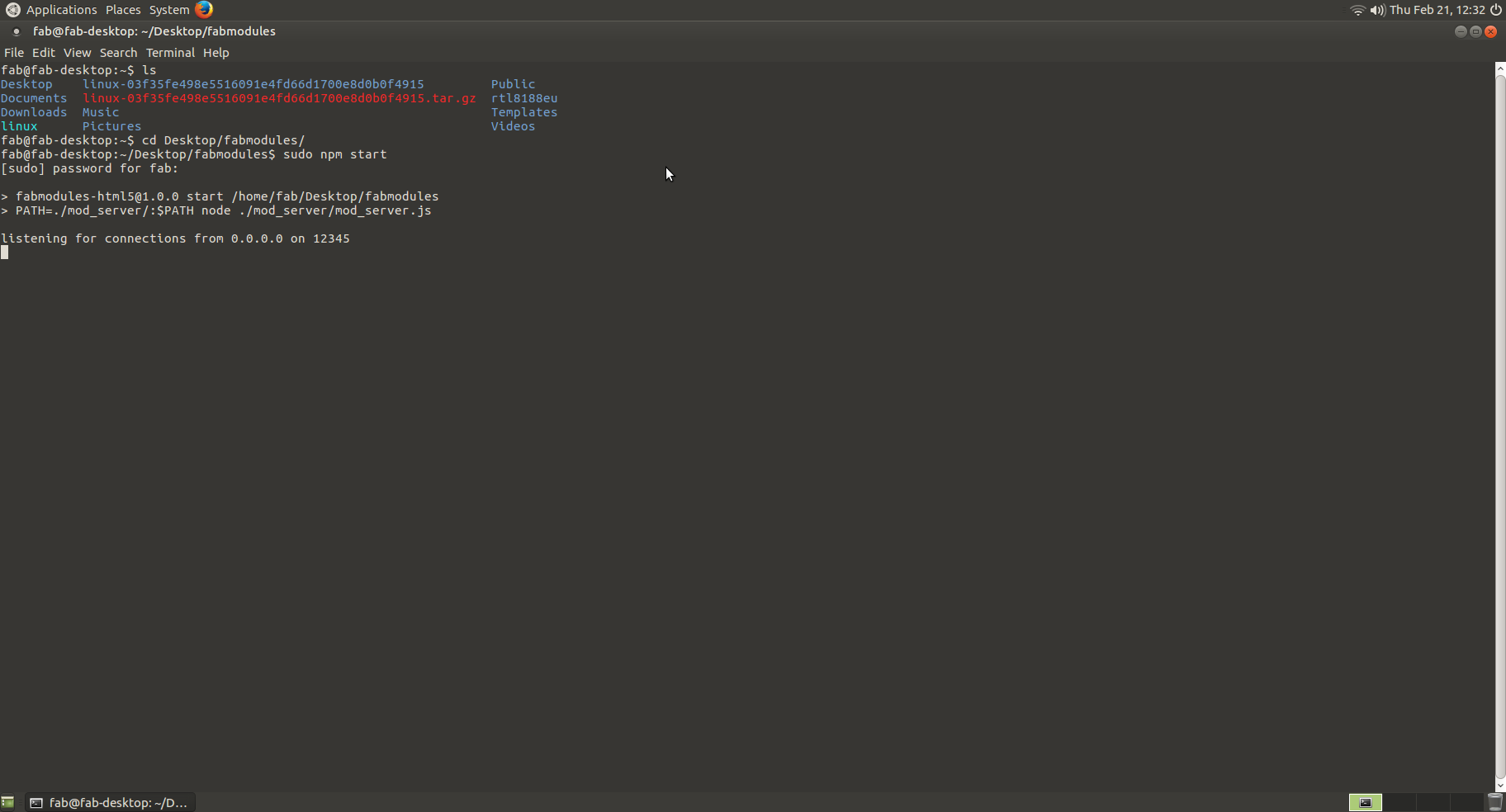 fab modules server running on a Raspberry Pi (Ubuntu Mate)