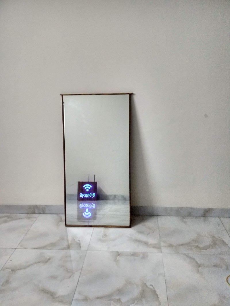 Japanese joinery mirror with teak