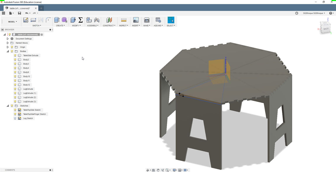 Extruding the Legs from a simple sketch and using circular pattern to create 4 of them