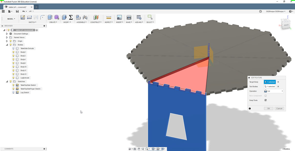 Creating the Finger joints using the Combine tool