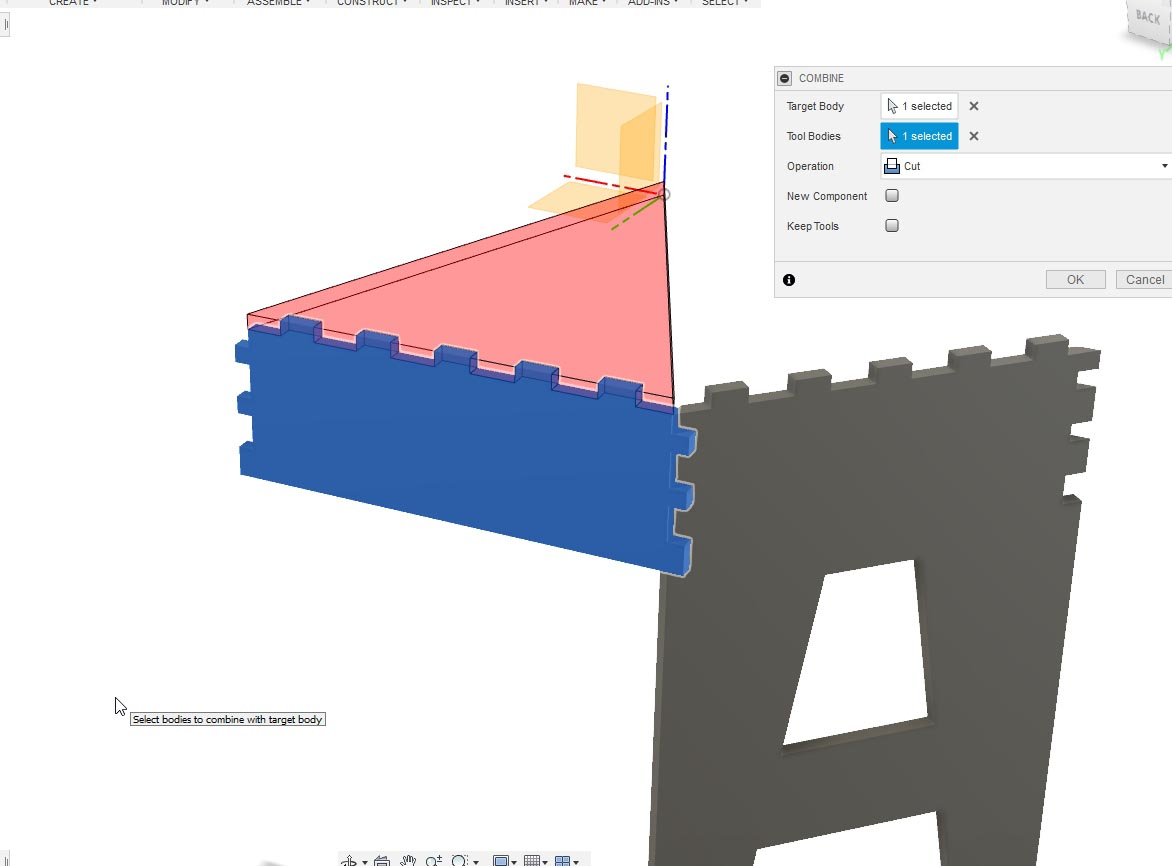 Using combine to create finger joints on top