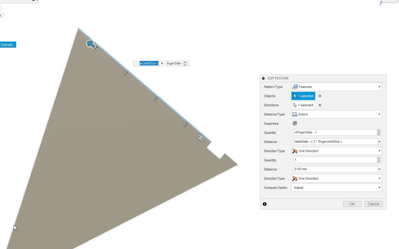 Using rectangular Pattern to generate the finger joints