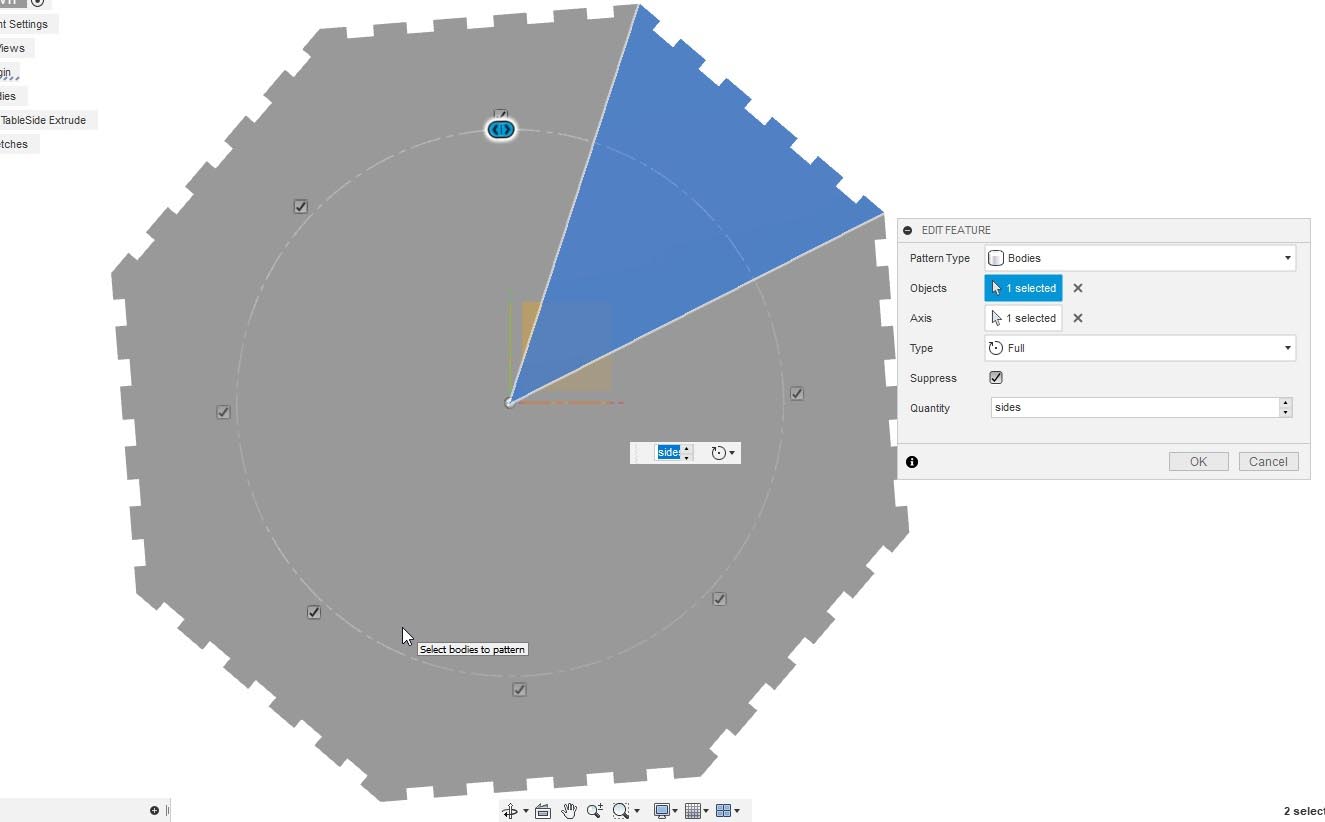 Using circular Pattern to generate the top with 8 parts