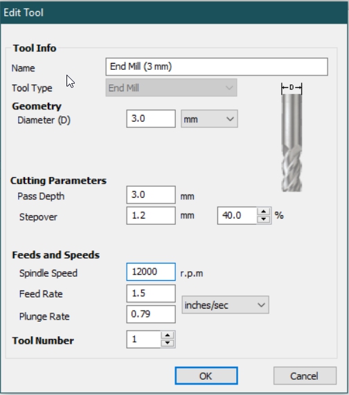 Tool Settings for the bit I'm using