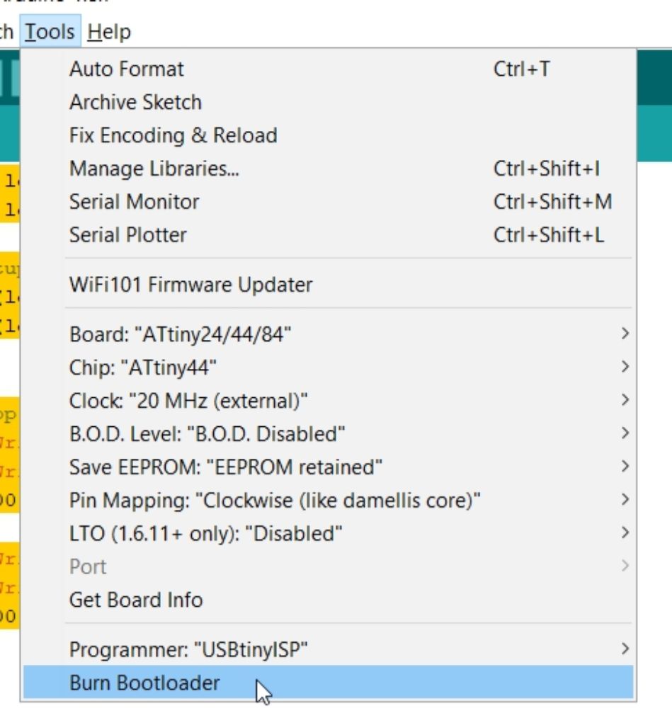 Settings for Burning Bootloader