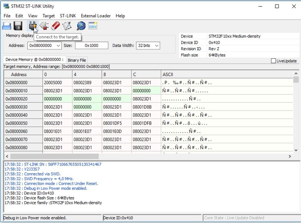 Connecting to Device Using ST-Link