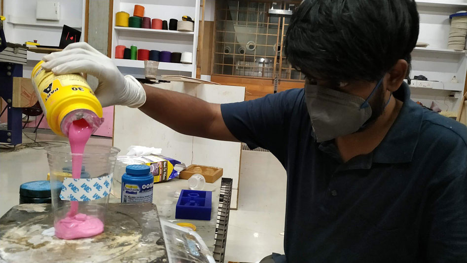 Pouring 100gm of Part A