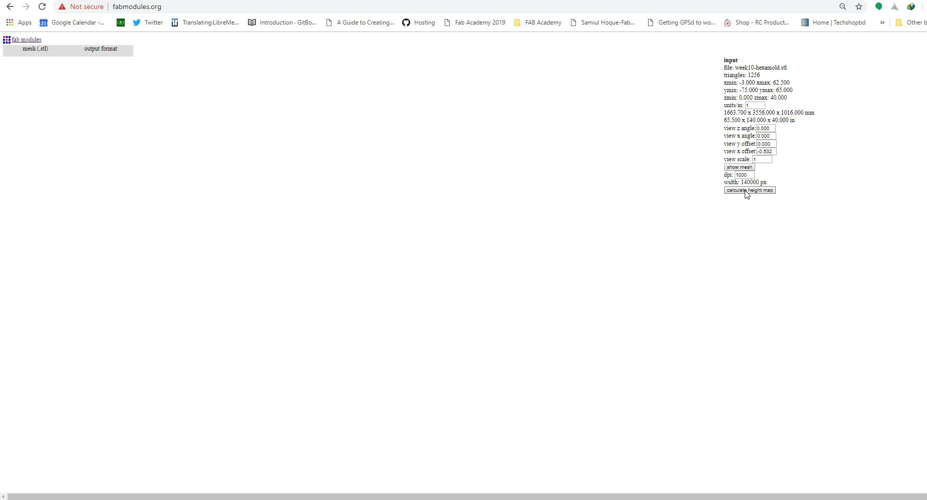 It stopped responding after clicking on 'Calculate Height Map'