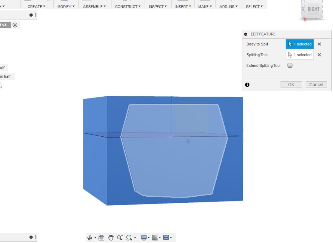 Using cut operation to cut out the 3D model from the wax stock