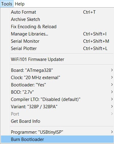 Uploading the Minicore Bootloader