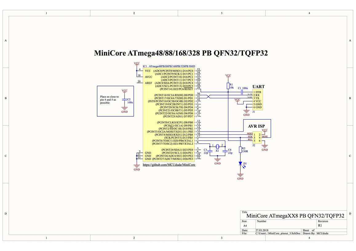 Minimal Circuit for 328p- Illustration by MCUDude